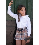 Camisa blanca niña con tira bordada de MON PETIT BONBON