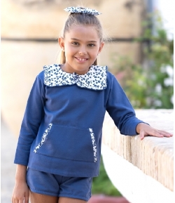 Sudadera niña cuellos liberty azul de MON PETIT BONBON