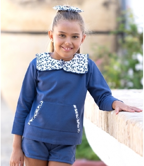 Sudadera niña cuellos liberty azul de MON PETIT BONBON