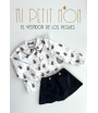 Conjunto de camisa niña conejo y falda pantalón en pana negra de MON PETIT BONBON