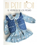 Chaleco acolchado azul con vivos en vichy globos de MON PETIT BONBON