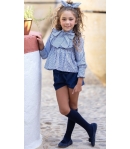 Camisa niña con lazada en rayas azules de MON PETIT BONBON