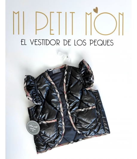 Chaleco acolchado negro con vivos en cuadro burberry vichy de MON PETIT BONBON