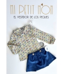 Camisa niña liberty azul, caldera y amarillo de MON PETIT BONBON