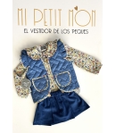 Camisa niña liberty azul, caldera y amarillo de MON PETIT BONBON
