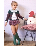 Conjunto niña de blusa, braguita volantes en cuadro escoces y chaqueta 3/4 rayas HILTON de LA MARTINICA BY MARIA SOBRINO