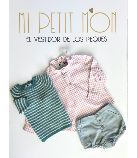 Conjunto niño de camisa cuadros, bombacho y jersey listas BLAU Y ROSA de LA MARTINICA BY MARIA SOBRINO