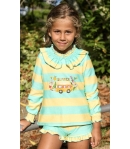 Conjunto niña de sudadera y short volantes en rayas verde y amariilo LA PROVENZA de LA MARTINICA BY MARIA SOBRINO