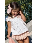Conjunto niña de blusa flores y herraduras y braguita volante en liberty PEACH de LA MARTINICA BY MARIA SOBRINO