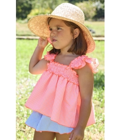Conjunto niña de blusa vichy fluor y braguita volante vichy BIKE de LA MARTINICA BY MARIA SOBRINO