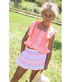 Conjunto niña de blusa vichy fluor y falda rayas BIKE de LA MARTINICA BY MARIA SOBRINO