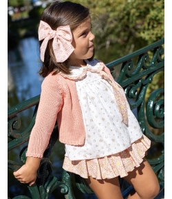 Conjunto niña de blusa flores y herraduras y braguita volante en liberty PEACH de LA MARTINICA BY MARIA SOBRINO