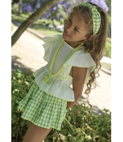 Conjunto niña de blusón rayas fluor y falda vichy fluor PESCARDINOS de LA MARTINICA BY MARIA SOBRINO