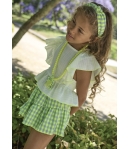 Conjunto niña de blusón rayas fluor y falda vichy fluor PESCARDINOS de LA MARTINICA BY MARIA SOBRINO