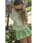 Conjunto niña de blusón rayas fluor y falda vichy fluor PESCARDINOS de LA MARTINICA BY MARIA SOBRINO