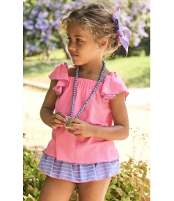 Conjunto niña de polo y braguita volante rayas PANTERA ROSA de LA MARTINICA BY MARIA SOBRINO