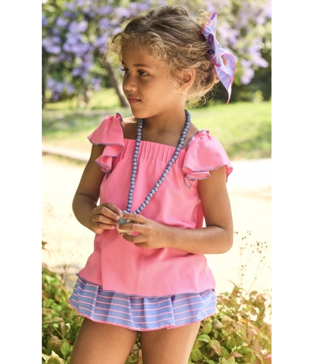 Conjunto niña de polo y braguita volante rayas PANTERA ROSA de LA MARTINICA BY MARIA SOBRINO