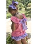 Conjunto niña de polo y braguita volante rayas PANTERA ROSA de LA MARTINICA BY MARIA SOBRINO