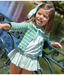 Conjunto niña de blusa vichy, braguita volante en liberty y chaqueta 3/4 rayas LA PROVENZA de LA MARTINICA BY MARIA SOBRINO