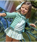 Conjunto niña de blusa vichy, braguita volante en liberty y chaqueta 3/4 rayas LA PROVENZA de LA MARTINICA BY MARIA SOBRINO