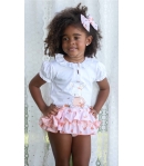 Conjunto niña de camiseta conejo y braguita volantes melocotones de MON PETIT BONBON