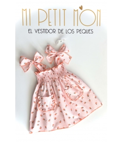 Vestido elástico vichy melocotones de MON PETIT BONBON