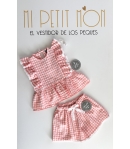 Conjunto de blusa y short vichy melocotón de MON PETIT BONBON