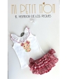 Conjunto niña de camiseta lazos  y braguita volantes vichy pequeño y grande rojo de MON PETIT BONBON