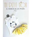 Conjunto niña de camiseta holidays y braguita felpa volante rayas de MON PETIT BONBON