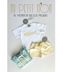 Conjunto niño de camiseta raspa y short vichy amarillo de MON PETIT BONBON