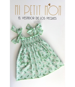 Vestido elástico con bolsillos palmeras de MON PETIT BONBON