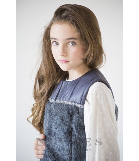 Chaleco pelo acolchado marino y  gris Nueces