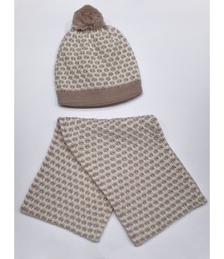 Conjunto gorro y cuello Rosa y Blanco Gorros Navarro