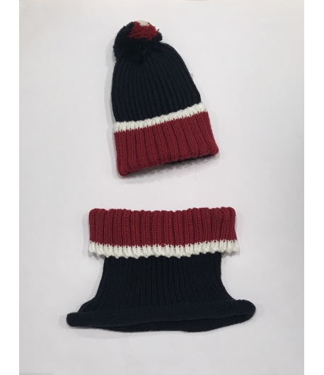 Conjunto gorro y cuello Rojo y Marino Gorros Navarro